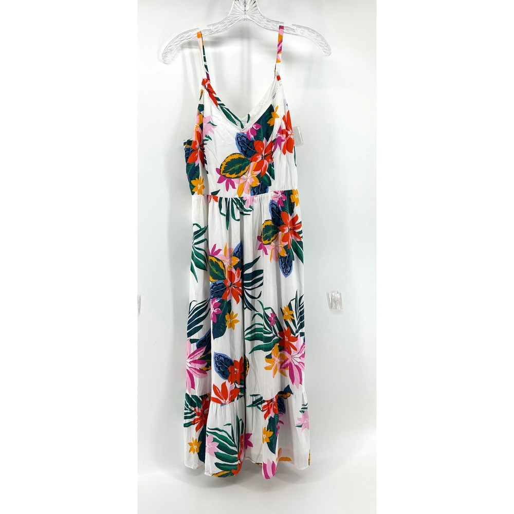 Old Navy Womens Tropical Floral Smocked Maxi Dress White V-Neck Summer Medium